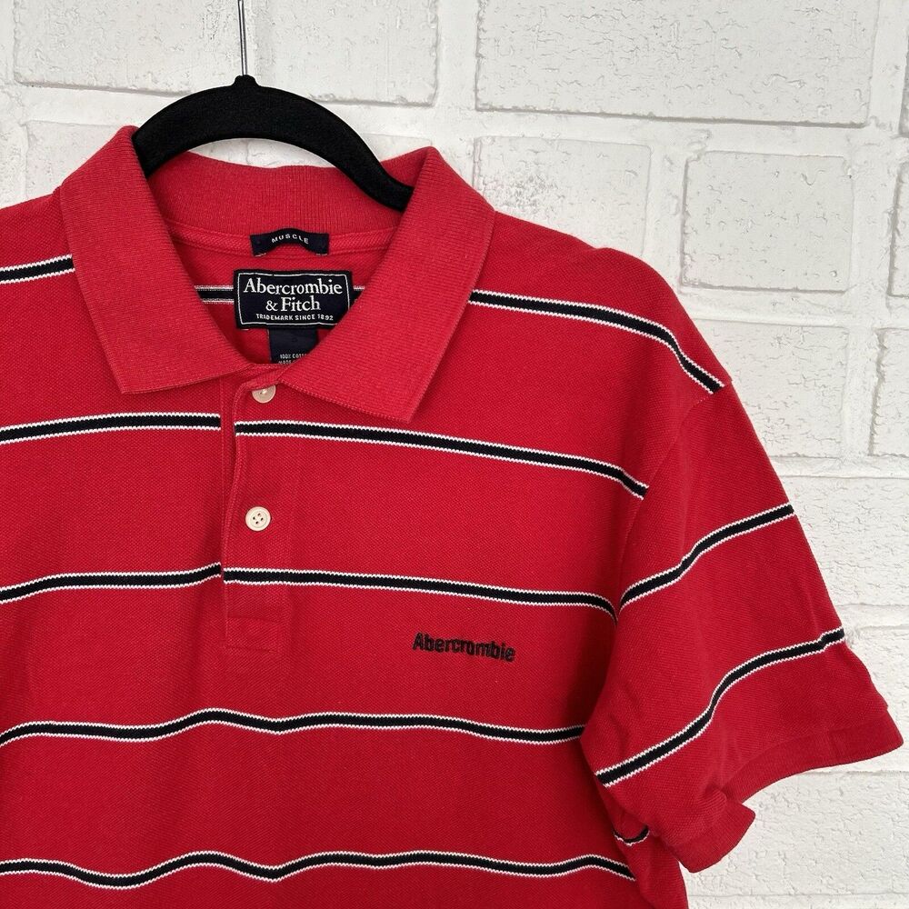Vintage Abercrombie Fitch Muscle Polo Shirt Mens XL Red Striped Embroidered